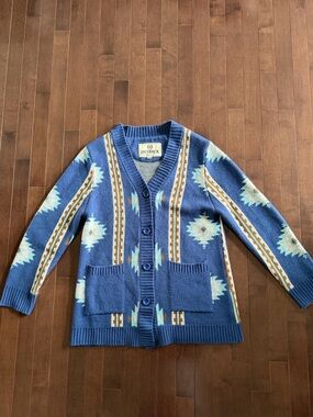Outback Denim Blue Aztec Button Cardigan.